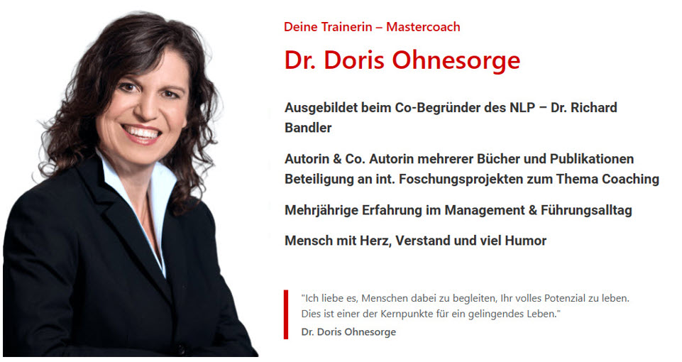 Dr Doris Ohnesorge NLP Lehrtrainer - Master Coach